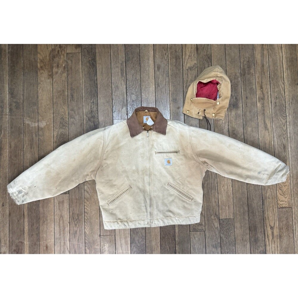 Vintage Carhartt Detroit Jacket Quilt Lined Tan Sand Distressed w/ A04 Gorpcore